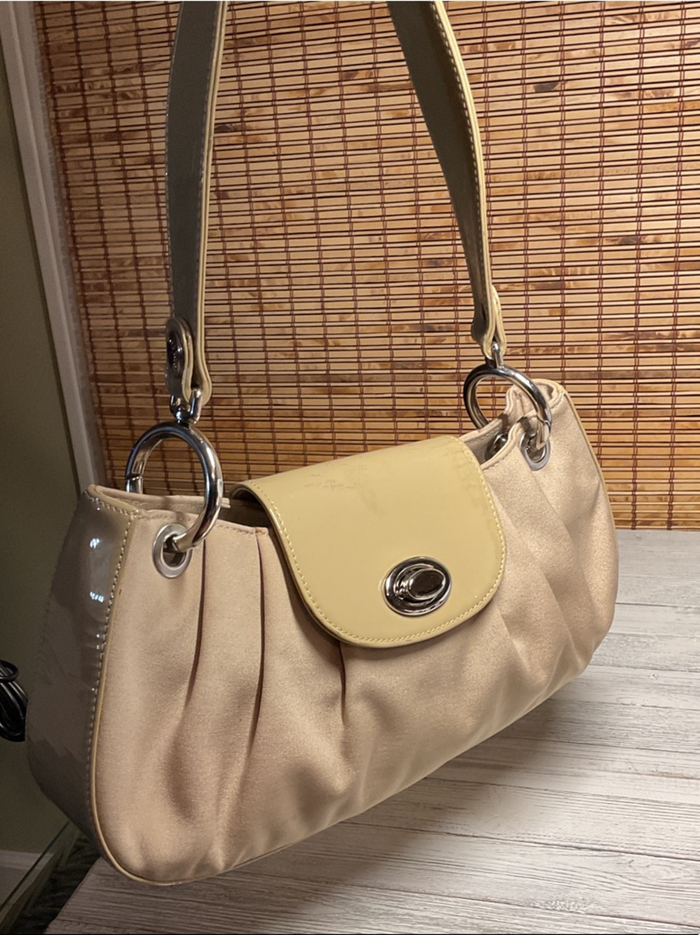 STUART WEITZMAN Canvas and Leather Medium Shoulder Bag Silver Hardware Vintage